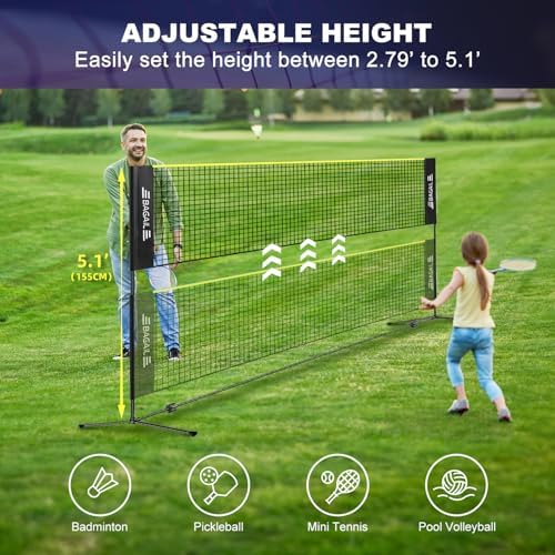 BAGAIL Badminton Net, Height Adjustable Kids Volleyball Net, Foldable Nylon Net 10 ft/14ft/17ft Wide, Tennis Net, Small Pickleball Net for Backyard Game and Indoor Outdoor Use, Easy Setup