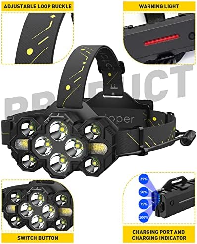 Victoper Headlamp Rechargeable, High Lumen Bright 10 LEDs Head Lamp, 8+2 Modes Head Light with Red Light for Adult, Waterproof Head Flashlight for Outdoor Running, Hunting, Camping, Hiking