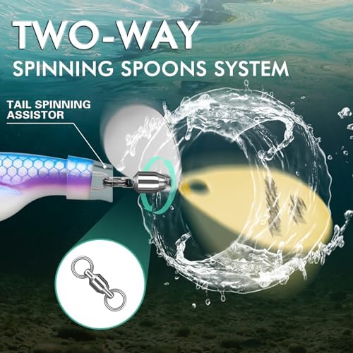 TRUSCEND Swimming or Jigging Fishing Spinners with Two-Way Spinning Spoons System, Rooster Tail Fishing Lures with Flash Copper Body & Blade, Freshwater and Saltwater Blade Bait for Bass Walleye Trout