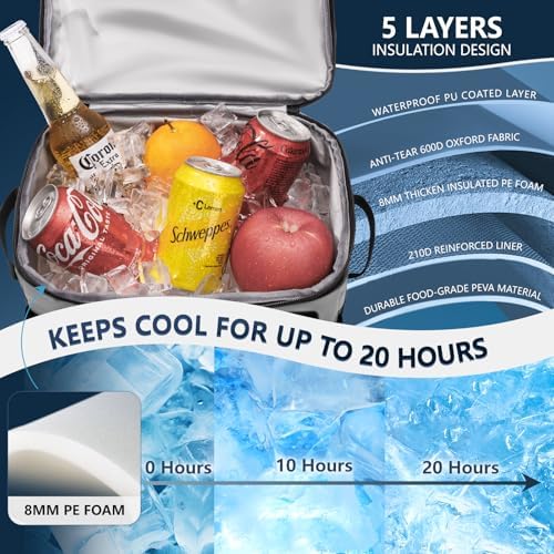 COOLREX Large Backpack Cooler 36 Can Cooler Backpack with 2 Insulated Compartments Leak Proof Waterproof Travel Backpack, Camping Beach Picnic Lunch Thermal Bag for Women and Men