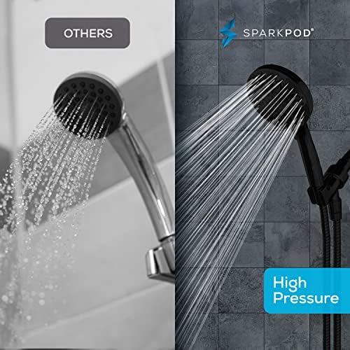 SparkPod 10-Mode Handheld Shower Head with Hose - 5" High Pressure Shower Head Set with Touch-to-Clean Nozzles, Built-In Power Jet, Stainless Steel 6ft Hose & Bracket (Midnight Black Matte)