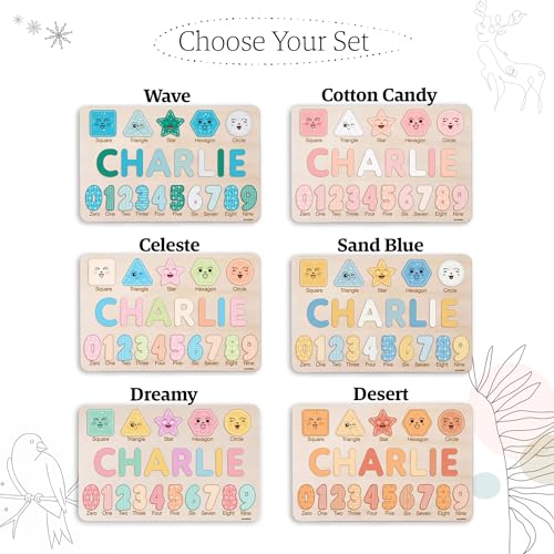 Personalized Wooden Name Puzzle with Numbers and Shapes, Custom Gift for Baby, 1st, Newborn Gift, Baby Shower, 1st Birthday, Educational Toys for Toddlers, Preschool Puzzle for Kids