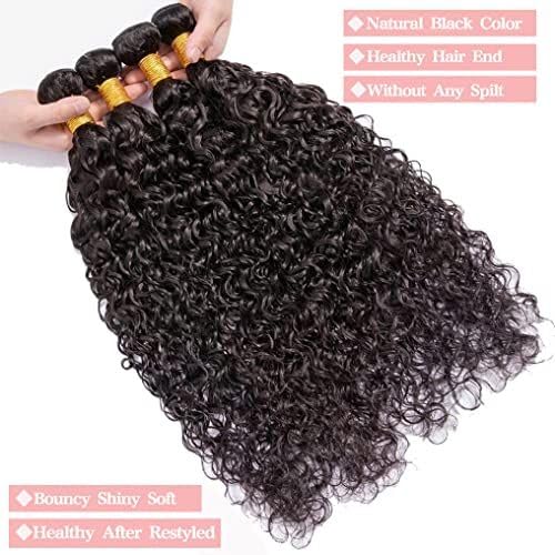 Halerp Water Wave Human Hair Bundles 20 22 24 26 Inch Curly 4 Bundles Human Hair 12A Unprocessed Brazilian Virgin Weave Deep Wave Hair Extension Natural Black