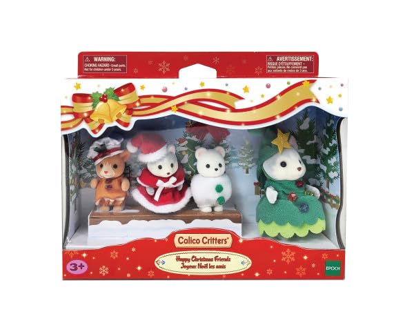 Calico Critters Happy Christmas Friends, Limited Edition Seasonal Holiday Set with 4 Collectible Doll Figures and Accessories