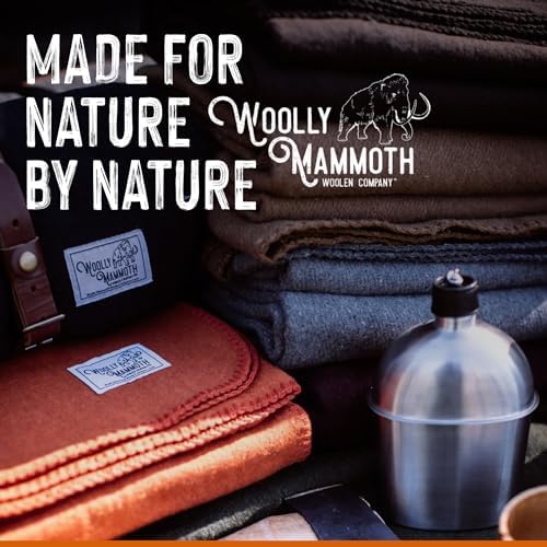Woolly Mammoth Merino Wool Blanket- 66" x 90" 4 lbs Thick, Outdoor/Indoor Throw for Campfire, Picnic, Beach, Van Life, Home, Heavy Duty Insulating Sleep Plaid, Twin Size Bed, Black/Cream Design