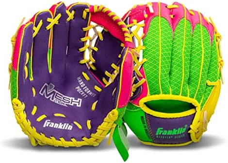 Franklin Sports Kids Baseball Glove + Ball Sets - Meshtek Youth Teeball Gloves for Kids + Toddlers - Left + Right Hand Throw Mitts + Glove Sets with Foam Balls - Boys + Girls Gloves - 9.5" Inch