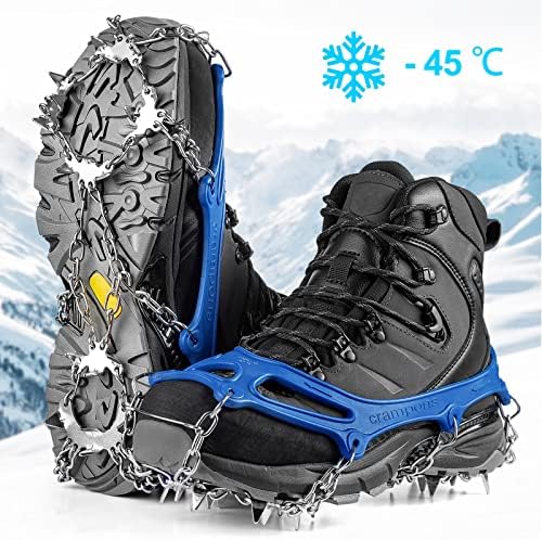 Crampons Ice Cleats Traction Snow Grips for Boots Shoes Women Men Anti Slip 19 Stainless Steel Spikes Safe Protect for Hiking Fishing Walking Climbing Mountaineering
