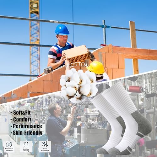 Ortis Men's Cotton Cushion Crew Socks Moisture Wicking Breathable Thick Warm Thermal for Athletic Heavy Duty Work Boot