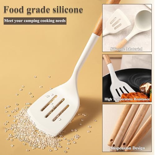 Camping Accessories Kitchen Cooking Utensils Set - Portable Outdoor Camp Cookware Set, Silicone Camper Essentials Gear Must Have Supplies for Travel RV BBQ Grill Picnic Hiking