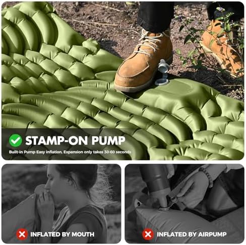 Camping Sleeping Pad,Double Sleeping Pad for Camping-Self Inflating 4" Extra-Thick for 2 Person with Pillow Built-in Foot Pump Inflatable Sleeping Mat for Backpacking,Hiking,Traveling,Tent
