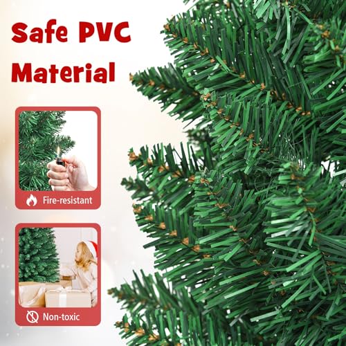 Artificial Pencil Christmas Tree, Premium Hinged Pine Tree with Solid Metal Legs, Perfect for Home, Shops and Holiday Decoration, Green (6FT)