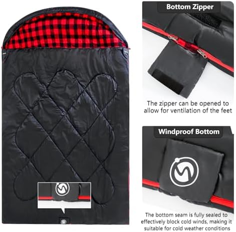 ShinHye Double Sleeping Bag for Adults with 2 Pillows, Camping Sleeping Bags Flannel Cotton 2 Person Sleeping Bags XXL Queen Size Sleeping Bag for Cold Weather