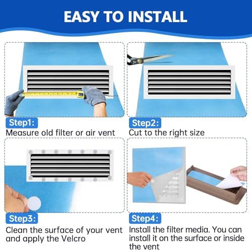 Air Vent Filters,20''x90''Cut to Fit Air Filter Material (80+Filters),MERV 8 Electrostatic Air Vent Filter for Home Floor, Grilles, Ceiling, HVAC Furnace Vents, With 48PCs Adhesive Hook Tape