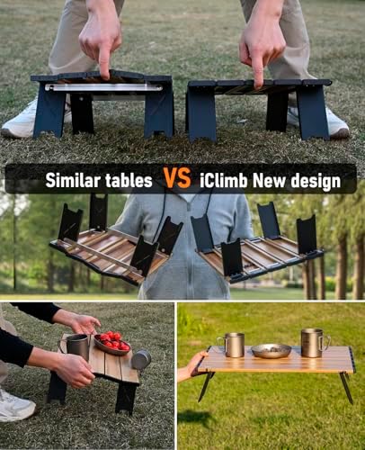 iClimb Ultralight Compact Mini Beach Picnic Folding Alu. Table with Carry Bag, Two Size (Black - S)