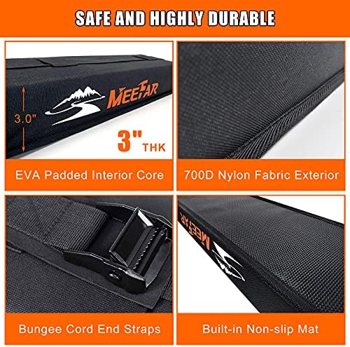 MeeFar Universal Car Soft Roof Rack Pads Luggage Carrier System for Kayak Surfboard SUP Canoe Include 2 Heavy Duty Tie Down Straps, 2 Tie Down Rope, 2 Quick Loop Strap and Storage Bag