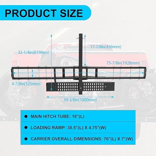 600LBS Steel Motorcycle Scooter Dirtbike Carrier Hauler Hitch Mount Rack Ramp Anti Tilt