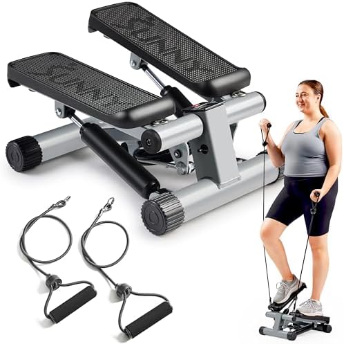 Sunny Health & Fitness Mini Stepper for Exercise at Home, Stair Step Workout Machine with Resistance Band, Fullbody Cardio, Upgraded Over 300lb Weight Capacity, Optional Free SunnyFit App Connection