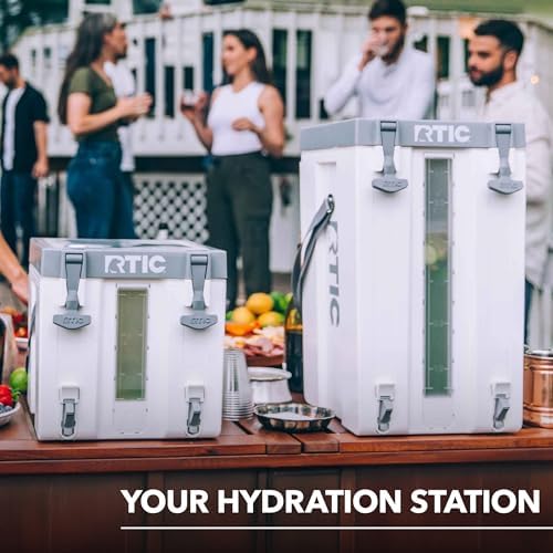 RTIC Halftime Water Cooler Portable Carrier Container, Drink Beverage Dispenser, Stackable with 2 Taps, Bottleless, BPA-Free, for Sports, Camping, BBQ, Parties, Picnic, & More, White