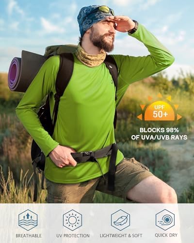 Roadbox Mens UPF 50+ UV Sun Protection Shirts Outdoor Long Sleeve SPF Rash Guard for Fishing Hiking Swimming Running