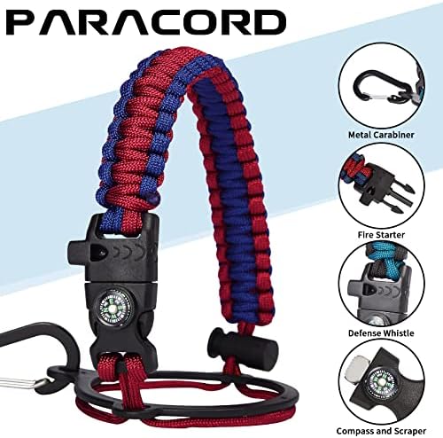 64OZ Vacuum Insulated Water Bottle - Keep Hot Cold Vacuum Flasks with Straw & Spout Lids, Paracord Handle, Water Bottler Carrier Holder & Protective Cup Mat, 1.8L Stainless Steel Water Jug