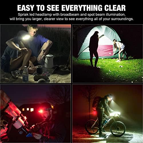 LED Headlamp, 1000lumens 230° Widebeam Headlight, USB Rechargeable HeadLamp with Red Taillight, Lightweight Waterproof Headband Light for Camping Running Hiking, Hard Hat Headlamp