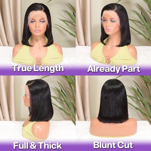 HIRIREMY Short Straight Bob Wigs for Black Women Human Hair 13x4 HD Lace Front Bob Wigs Human Hair Pre Plucked Natural Hairline Glueless 180% Density 12 Inch
