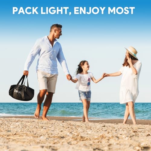 Beach Tent Sun Shelter, 10 x 10 FT Beach Canopy Tent Sun Shade Heavy Duty, UPF50+ Beach Tent Canopy with 8 Sandbags & 4 Stability Poles, Outdoor Beach Tent for Beach Camping Fishing, Sky Blue