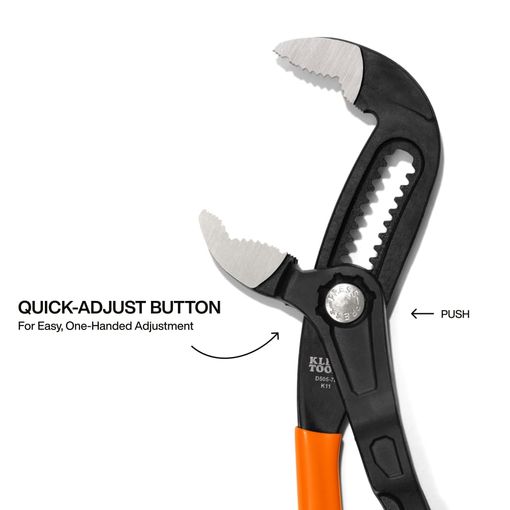 Klein Tools D5057B 7-Inch Adjustable Pliers, Quick-Adjust Klaw Pump Pliers, Compact Design with V-Jaw and Hardened Teeth for Maximum Torque