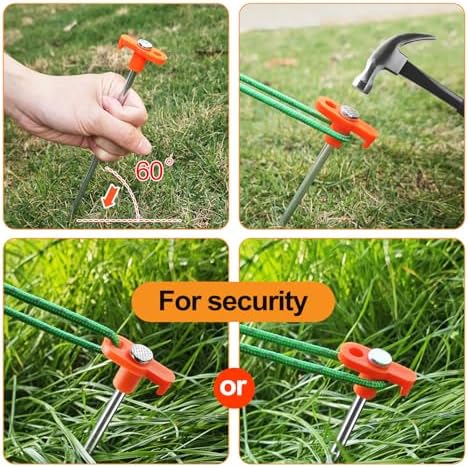 CHERAINTI Tent Stakes, 22 Pcs Heavy Duty Metal Stakes for Ground with Storage Bag, 9.84 Inch Galvanized Non-Rust Camping Tent Pegs Ground Spikes for Camping Tarp Garden Hiking, Orange