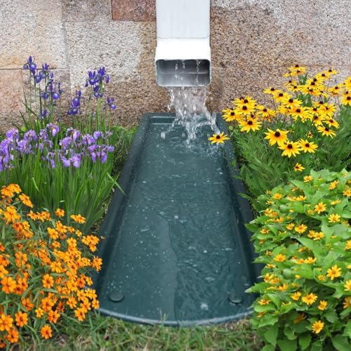 Splash Blocks for Gutters Downspouts, 24" Downspout Extensions for Rain Water Drainage, Thickened Gutter Splash Guard with Fixing Piles(1 Pack, Green)