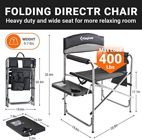 KingCamp 2-Pack Directors Camping Chair with Padded Folding Portable Seats, Black