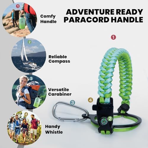 One Gallon Water Bottle Insulated, Triple Walled Vacuum Stainless Steel (Cold for 48 Hrs), Leak Proof & Non-BPA, Large Water Flask Jug with Paracord Handle & Straw Spout Lids