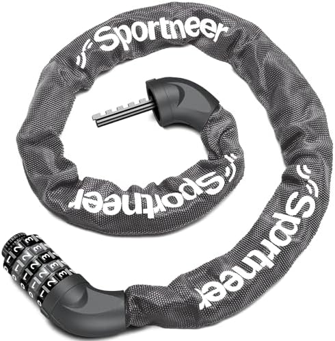 Sportneer Bike Lock: 5 Digit Combination High Security Anti Theft Bike Chain Lock - 3.2/3.6/4ft Heavy Duty Keyless Bicycle Lock for Bike, Motorcycle, Scooter, Door & Gate - 4/6mm Thick, Easy to Use