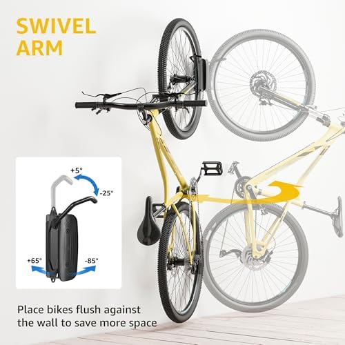 monTEK Swivel Bike Wall Mount, Bike Hangers for Garage, Space-Saving Vertical Bike Rack, Sturdy Bike Storage Rack Holds Up to 66lbs, Easy to Install, 4 Pack