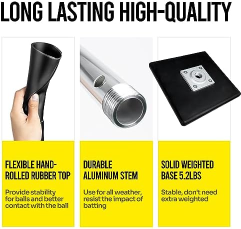 Portable Batting Tee for Baseball/Softball, Height Adjustment from 25-37 inch,Easy Transport Premium Baseball Tee with Rubber Top,Heave Duty Base Hitting Tee for Kids/Youths/Adults