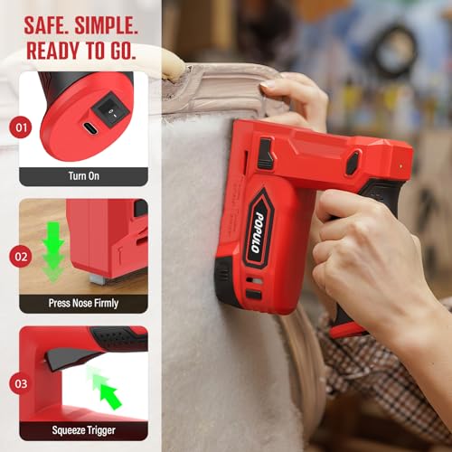 POPULO Electric Staple Gun, 2 in 1 Electric Stapler Tacker 4V Cordless Brad Nailer Kit, Battery Powered Nail Gun for Upholstery, Carpentry, DIY with Staple Remover, 1550 Staples and Nails