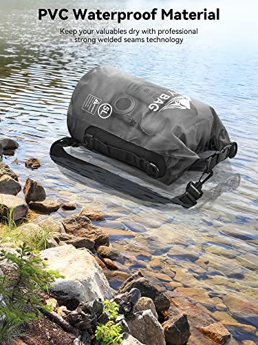 HEETA Dry Bag Waterproof for Women Men, 5L/10L/20L/30L/40L Roll Top Lightweight Dry Storage Bag Backpack with Phone Case for Travel, Swimming, Boating, Kayaking, Camping & Beach, 11 Transparent Colors