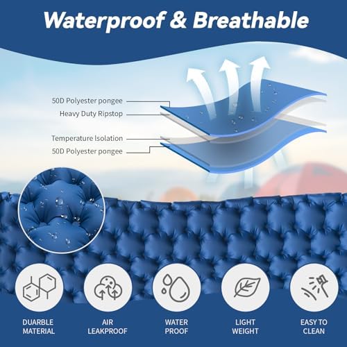 HiiPeak Sleeping Pad - Ultralight Inflatable Sleeping Mat with Built-in Foot Pump, Durable Compact Waterproof Camping Air Mattress for Camping, Backpacking, Hiking, Tent Trap Traveling