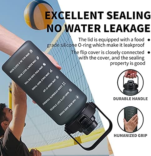 64oz,100oz,128oz Large Motivational Water Bottle with Time Marker, Leakproof & BPA Free Half Gallon Big Water Bottle with Straw Handle Tritan Frosted Water Jug for Gym,Fitness,Outdoor Sports
