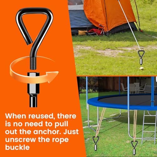 Ground Anchors Screw in Tent Stakes Heavy Duty Trampoline Stakes High Winds, Ground Anchors for Camping Tent, Canopies, Carports, Sheds, Swing Sets, Canopy Stakes Kit, Mobile Home Anchors 4 Pack