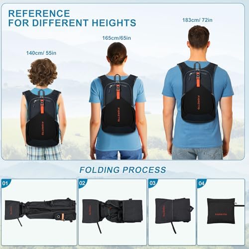 FIORETTO 15L Hiking Backpack for Women Men Mini Packable Backpack Lightweight Small Daypack for Camping Travel Outdoor, Black