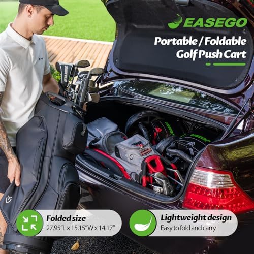 Golf Push Cart 3 Wheel : Golf Bag Cart Foldable with Phone Holder/Cup/Umbrella Holder Compact Golf Pull Carts Quick Fold Golf Caddy Push Carts with Large Wheelbase for Different Terrain