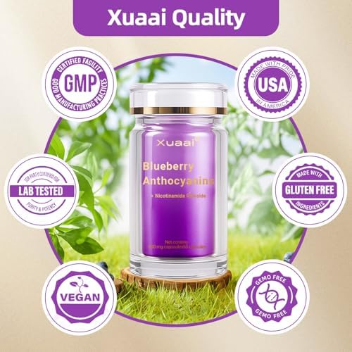 Blueberry Anthocyanins Capsules - Blueberry 10:1 Extract, Premium NAD+ Supplement with Anthocyanin & Lutein for Anti-Aging Support - Eye Vitamins Boosting Vision & Cellular Health, Vegetarian, 60 C