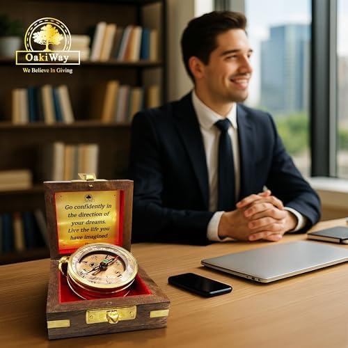 The Dream Chaser Compass in Wooden Box - 2025 Graduation Gifts for Him, College, High School, Birthday Gift Idea for Son, Boys, Daughter - Greeting Card Included, Inspirational, Motivational Present