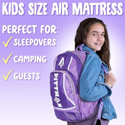 Pittman Outdoors AirBedz Kidmat Deluxe Twin Air Mattress for Kids | Includes Electric Pump & Colorful Travel Backpack | Puncture-Resistant & Easy-Inflate