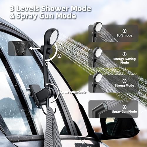 Moriko Portable Camping Shower, 6000mAh Rechargeable Shower Pump, Filtered Shower Head & 5 Gallons Foldable Bucket, Outdoor Shower for Hiking Beach, Travel, Pet Bath, Car Washing, Surf & Boat Cleaning