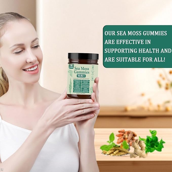 16 in 1 Sea Moss Gummies | Sea Moss Gummies for Women Men with Black Seed Oil, Burdock Root, Bladderwrack, Manuka Honey, and 10 More