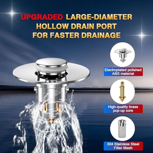 Bathroom Sink Drain Strainer, Pop Up Sink Drain Filter with Removable Stainless Steel Filter Basket Hair Catcher, Bathroom Sink Drain Stopper, for Us Bathroom Sink Stopper Replacement (4pcs)