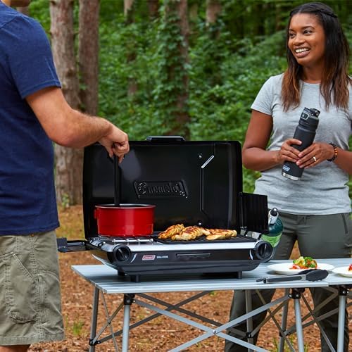 Coleman Tabletop 2-in-1 Camping Grill/Stove, 2-Burner Propane Grill & Stove for Outdoor Cooking with Adjustable Burners & Pressure Regulator, 20,000 BTUs of Power for Camping, Tailgating, Grilling