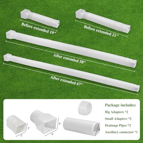 Flexible Gutter Downspout Extensions, Connectable Downspout Extender with 58"+ 67" Extendable Pipe, Thickened Down spout Drain Extension for Rainwater Drainage(2 Pack, White)